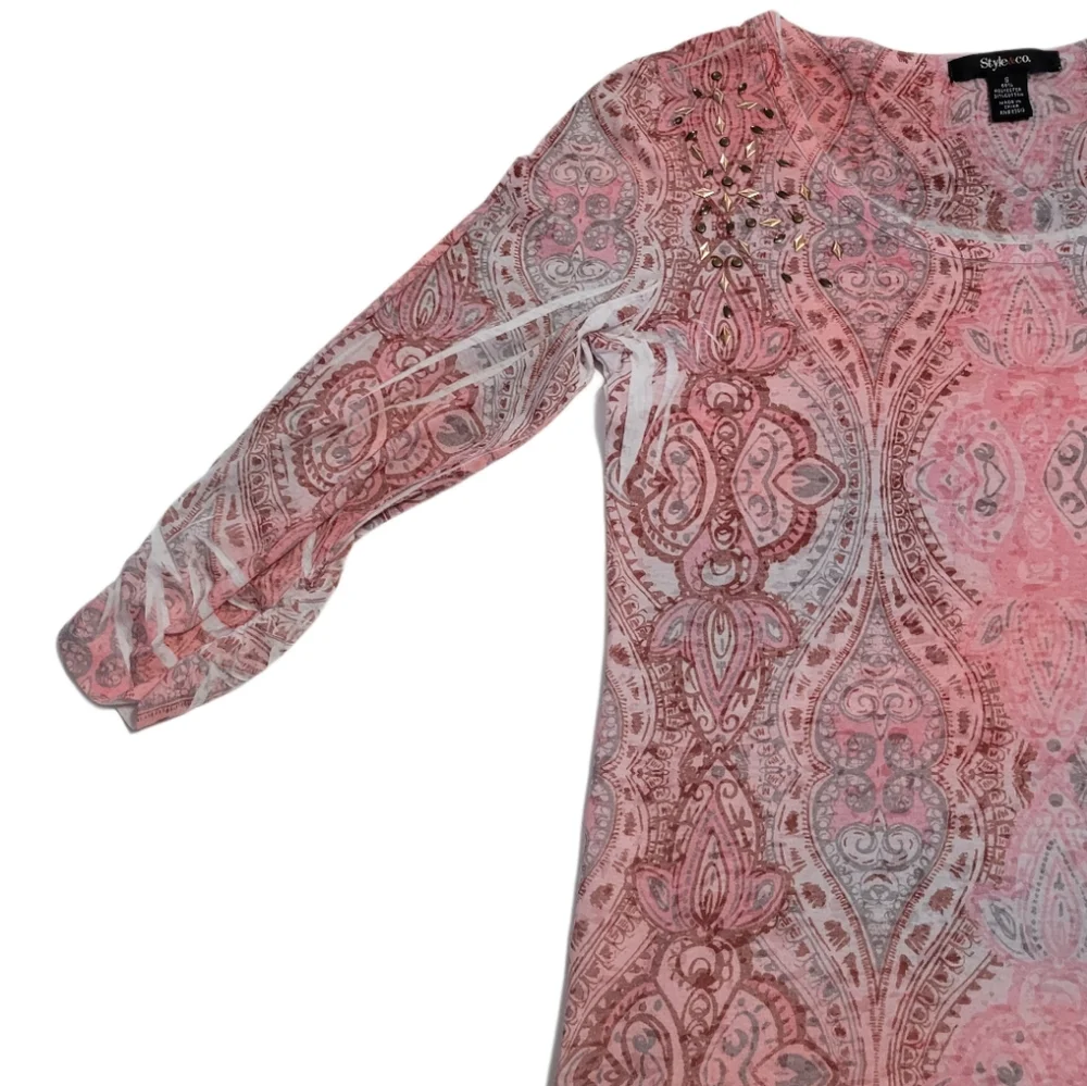 NWOT Style & Co Women's Size Small 3/4 Sleeve Embellished Top Multicolor